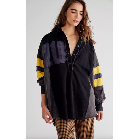 Free People Black and Yellow Rugby Shirt - Picture 1 of 5